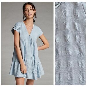 Anthropologie Maeve Light Blue Textured Juliet Tiered Mini Tunic Dress XS